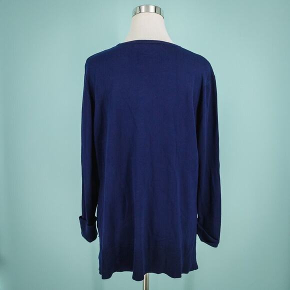 Gretchen Scott Size Medium M Navy Blue Crew Scoop Neck Vented Pullover Sweater - Picture 3 of 6